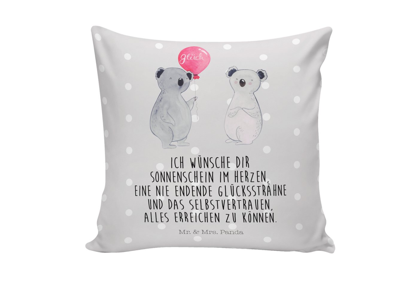 Mr. & Mrs. Panda Dekokissen Koala Luftballon - Grau Pastell - Geschenk, Kissenhülle, Kopfkissen von Mr. & Mrs. Panda