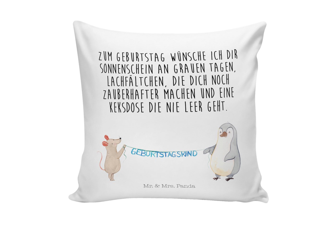 Mr. & Mrs. Panda Dekokissen Maus Pinguin Geburtstag - Weiß - Geschenk, Sofakissen, Motivkissen, G von Mr. & Mrs. Panda