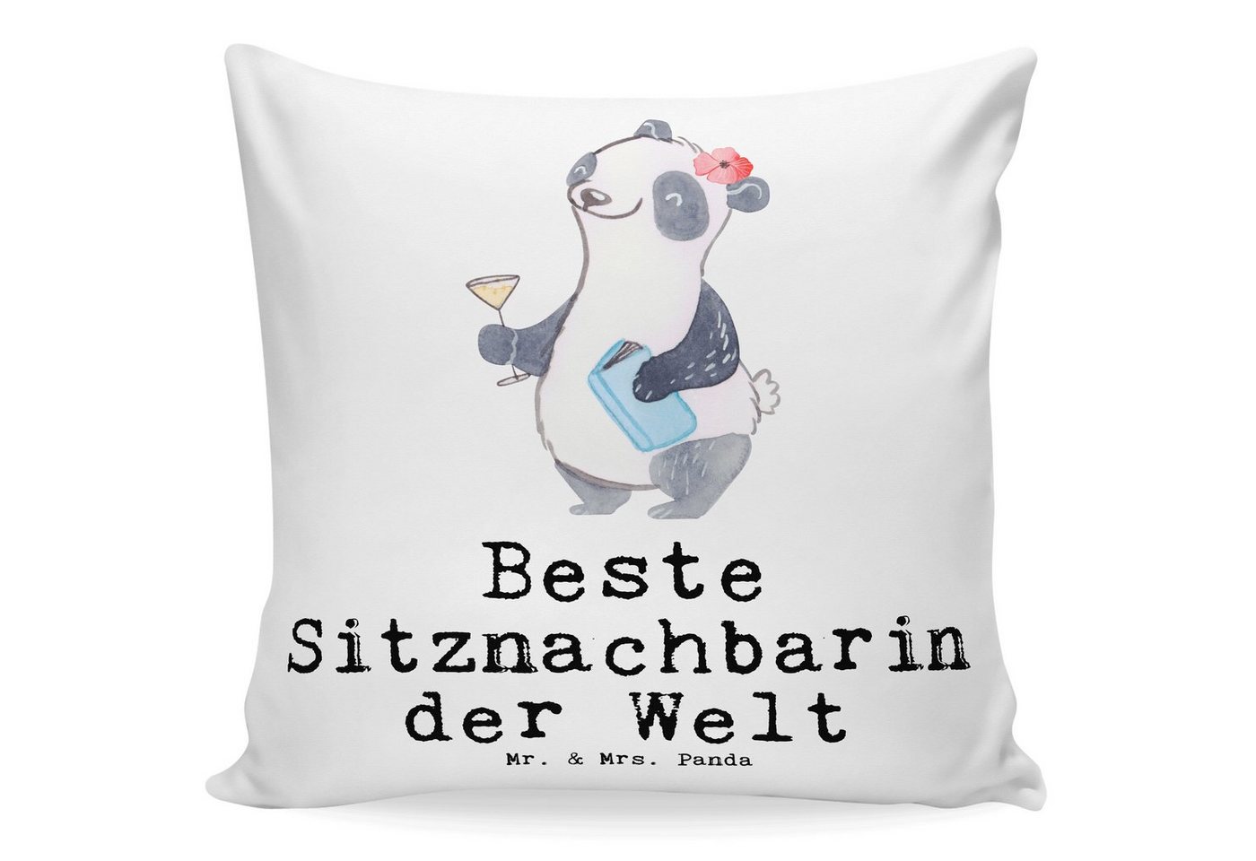 Mr. & Mrs. Panda Dekokissen Panda Beste Sitznachbarin der Welt - Weiß - Geschenk, Geschenkidee, S, Einzigartige Designs von Mr. & Mrs. Panda