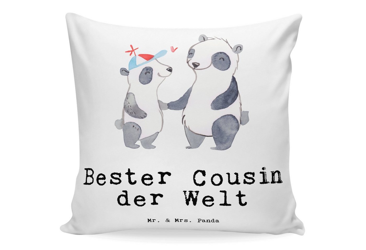 Mr. & Mrs. Panda Dekokissen Panda Bester Cousin der Welt - Weiß - Geschenk, Schenken, Kopfkissen, Einzigartige Motive von Mr. & Mrs. Panda