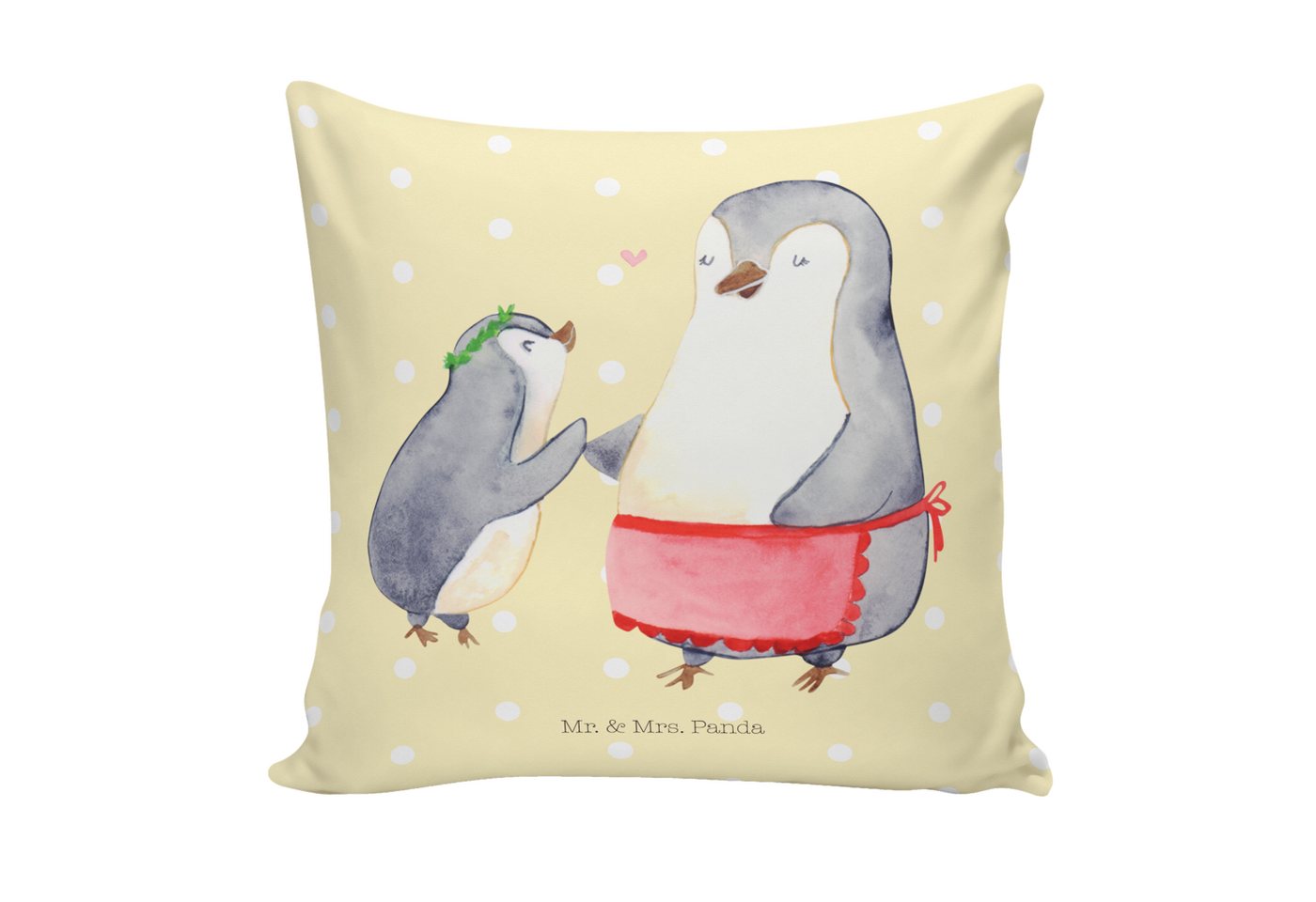 Mr. & Mrs. Panda Dekokissen Pinguin mit Kind - Gelb Pastell - Geschenk, Opa, Mutti, Familie, Vate von Mr. & Mrs. Panda