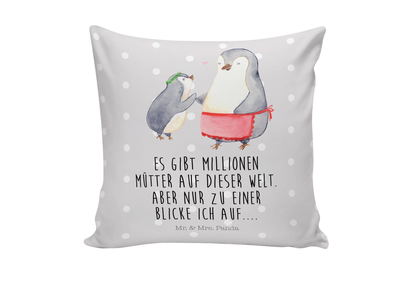 Mr. & Mrs. Panda Dekokissen Pinguin mit Kind - Grau Pastell - Geschenk, Oma, Kissenhülle, Tochter von Mr. & Mrs. Panda