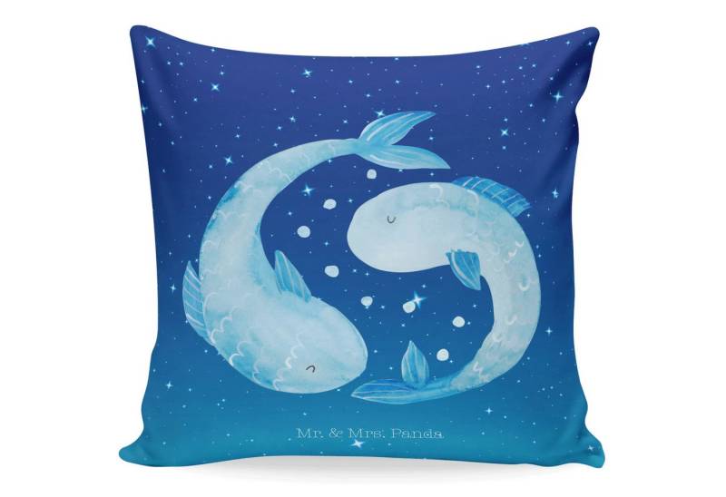 Mr. & Mrs. Panda Dekokissen Sternzeichen Fische - Sternenhimmel Blau - Geschenk, Sofakissen, Kiss, Herausnehmbare Füllung von Mr. & Mrs. Panda