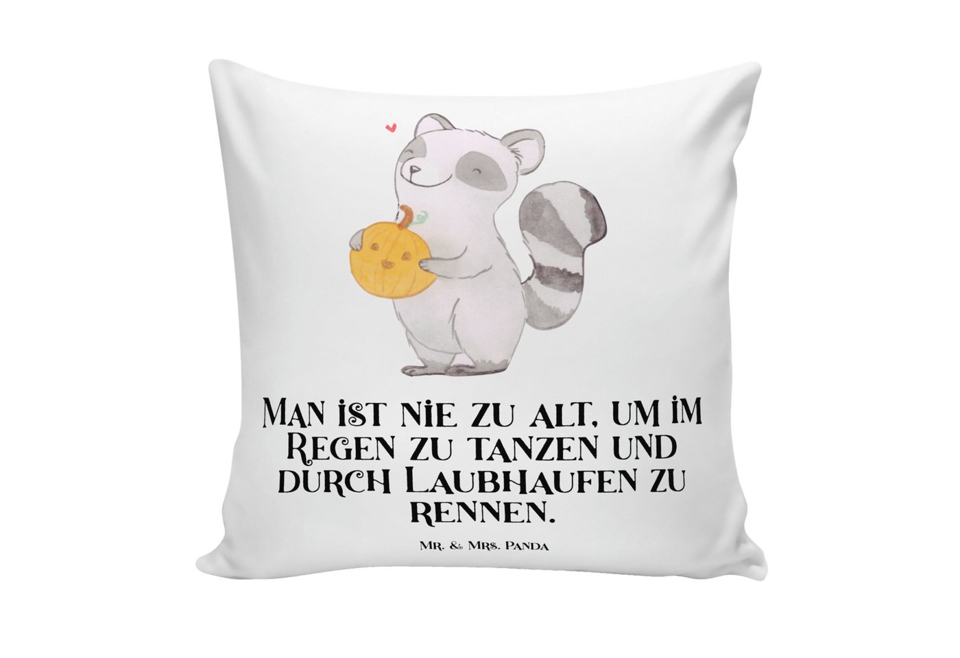 Mr. & Mrs. Panda Dekokissen Waschbär Kürbis - Weiß - Geschenk, Halloween Deko, Sofakissen, Motivk, Zauberhafte Motive von Mr. & Mrs. Panda