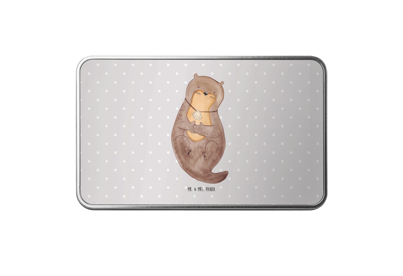 Mr. & Mrs. Panda Dose Otter Muschel - Grau Pastell - Geschenk, süß, Dekodose Metall, träume (Packung, 1 St., Otter mit Muschelmedaillon), Praktisches Design von Mr. & Mrs. Panda