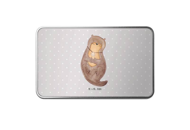 Mr. & Mrs. Panda Dose Otter Muschel - Grau Pastell - Geschenk, süß, Dekodose Metall, träume (Packung, 1 St., Otter mit Muschelmedaillon), Praktisches Design von Mr. & Mrs. Panda