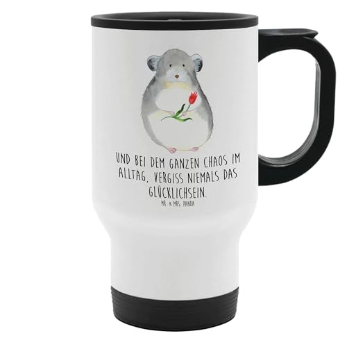 Mr. & Mrs. Panda Thermobecher Chinchilla Blume - Geschenk, Glücklichsein, Tiere, Gute Laune, Reisebecher, Kaffeebecher, Liebeskummer, Tasse mit von Mr. & Mrs. Panda