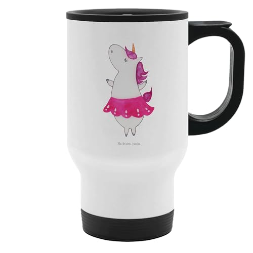 Mr. & Mrs. Panda Thermobecher Einhorn Ballerina - Geschenk, Pegasus, Spaß, Tasse mit Deckel, Feiern, Thermobecher für 400 ml, Unicorn, Thermobecher von Mr. & Mrs. Panda