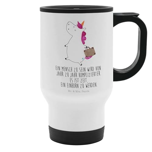 Mr. & Mrs. Panda Thermobecher Einhorn Koffer - Geschenk, Einhörner, Unicorn, Gepäck, Thermobecher für 400 ml, Thermotasse, Reisebecher, Kind, Tasse von Mr. & Mrs. Panda