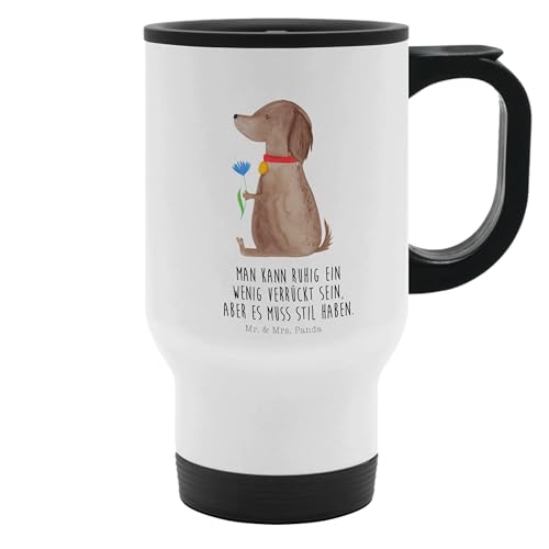 Mr. & Mrs. Panda Thermobecher Hund Blume - Geschenk, Sprüche, Vierbeiner, Hunde, Warmhaltetasse, Hundebesitzer, Hundeliebe, Hundespruch, Kaffeetasse von Mr. & Mrs. Panda