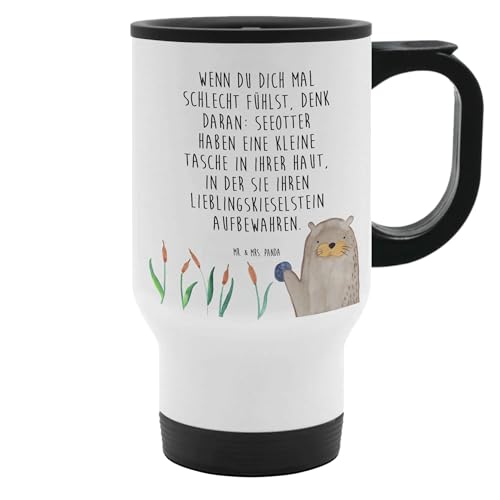Mr. & Mrs. Panda Thermobecher Otter Stein - Geschenk, Tasse mit Deckel, Fischotter, Spülmaschinenfest, Seeotter, Otter Seeotter See Otter, von Mr. & Mrs. Panda