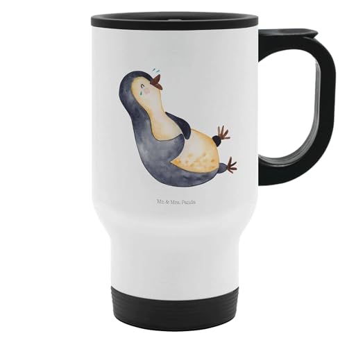 Mr. & Mrs. Panda Thermobecher Pinguin Lachen - Geschenk, Freude, Kaffeetasse zum Mitnehmen, Humor, Fröhlichkeit, Tasse mit Deckel, Kaffeebecher, von Mr. & Mrs. Panda