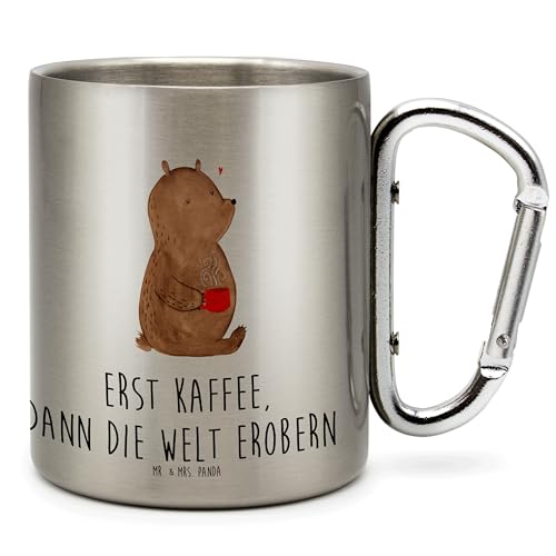 Mr. & Mrs. Panda Edelstahlbecher Bär Kaffee - Geschenk, Bären, Motivation, Camping, Welt retten, Karabiner, Tasse, Teddy, Teddybär von Mr. & Mrs. Panda