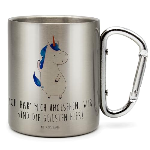 Mr. & Mrs. Panda Edelstahlbecher Einhorn Mann - Geschenk, Einhorn Deko, Karabiner, Pegasus, Outdoor, Einhörner, Tasse, Camping, cool, Familie, von Mr. & Mrs. Panda