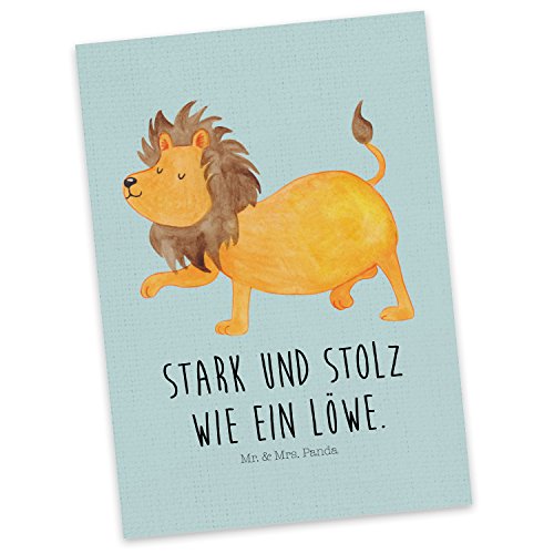 Mr. & Mrs. Panda Einladung, Grußkarte, Postkarte Sternzeichen Löwe mit Spruch - Farbe Türkis Pastell von Mr. & Mrs. Panda