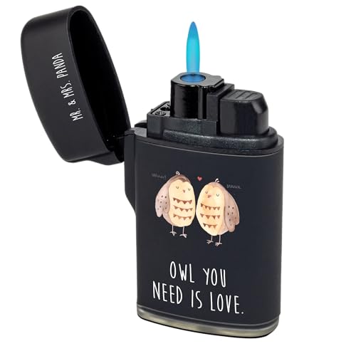 Mr. & Mrs. Panda Feuerzeug Eulen Liebe - Geschenk, romantisch, Sturmfeuerzeug, Luxus Feuerzeug, Sturmfeuerzeug nachfüllbar, Paar, Hochzeit Spruch, von Mr. & Mrs. Panda