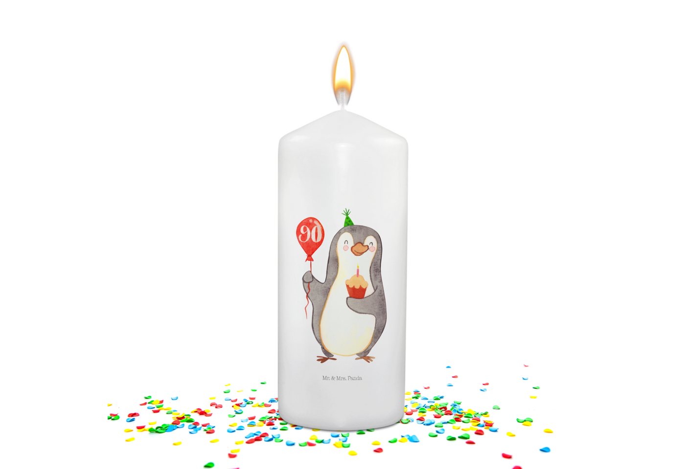 Mr. & Mrs. Panda Formkerze 90. Geburtstag Pinguin Luftballon - Weiß - Geschenk, Kerze, Kuchen, F (1-tlg), Liebevolle Motive von Mr. & Mrs. Panda
