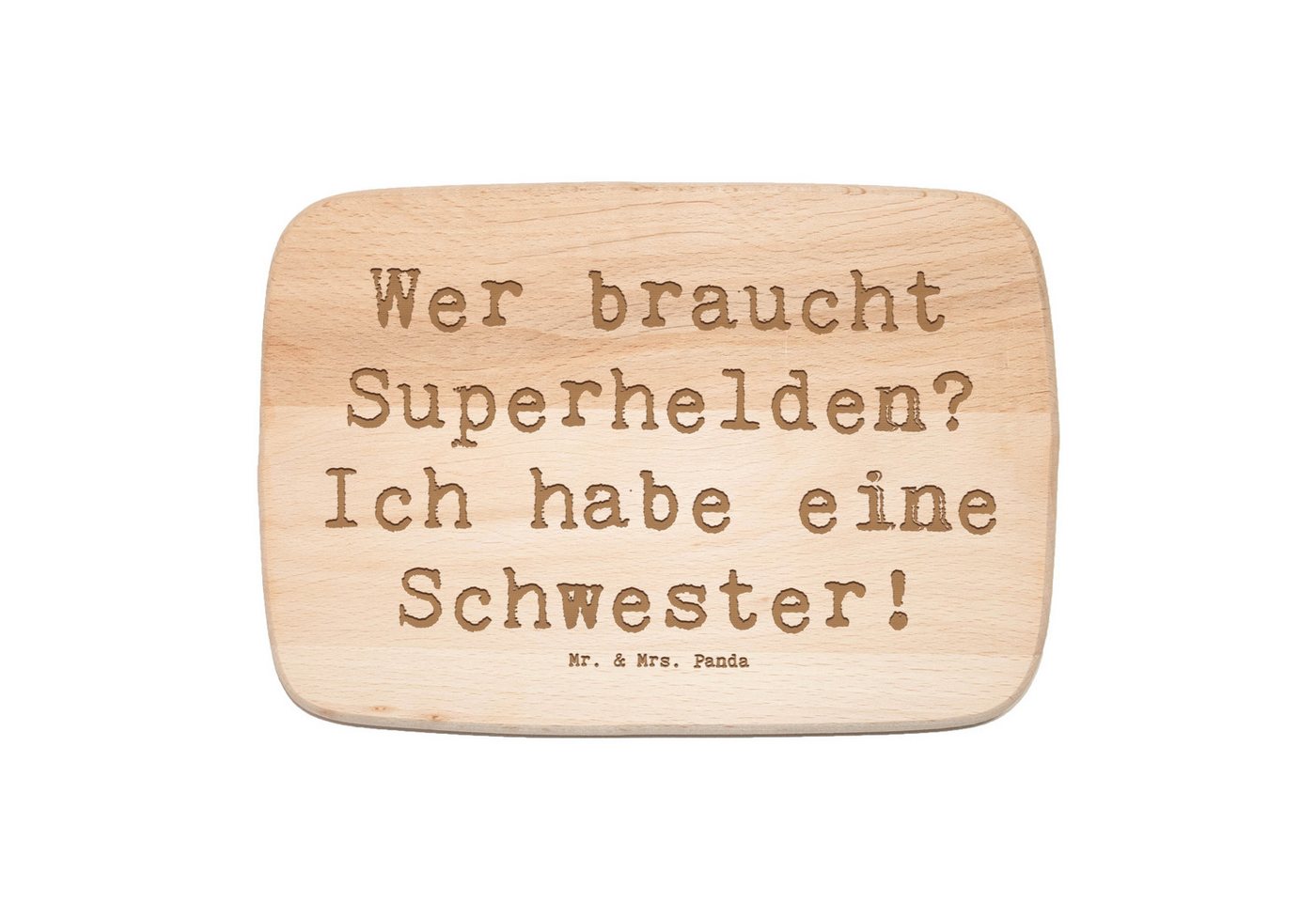 Mr. & Mrs. Panda Frühstücksbrett Superhelden Schwester - Transparent - Geschenk, Schneidebrett Holz, M, Birkenholz, (1-St), Exquisite Lasergravur von Mr. & Mrs. Panda
