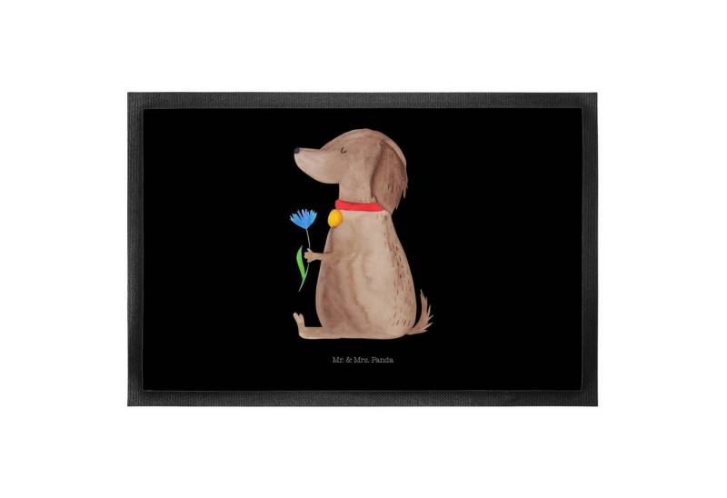 Mr. & Mrs. Panda Fußmatte Hund Blume 50 x 75 cm - Schwarz - Geschenk, Türvorleger, Frauchen, Fu, Höhe: 50 mm, Rutschfest von Mr. & Mrs. Panda