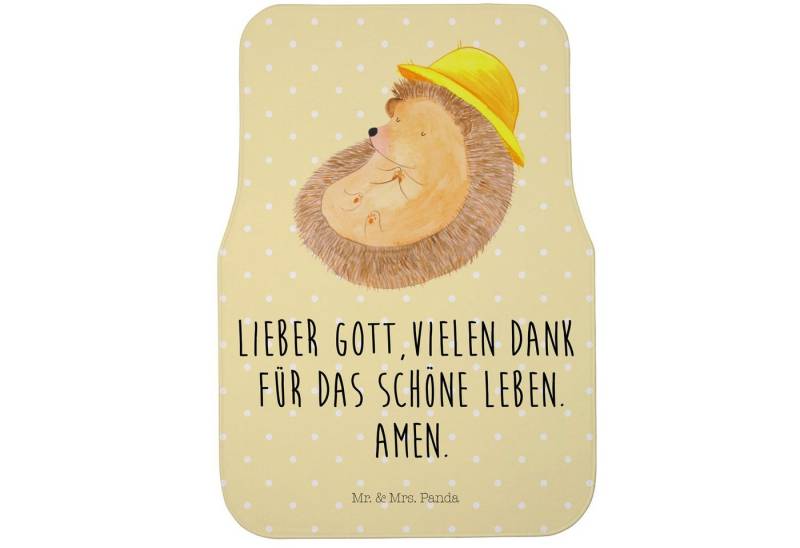 Mr. & Mrs. Panda Fußmatte Igel Beten, Fahrer Autofußmatte, Gelb Pastell, Beten, Leben, Fußmatte, Höhe: 63 mm von Mr. & Mrs. Panda