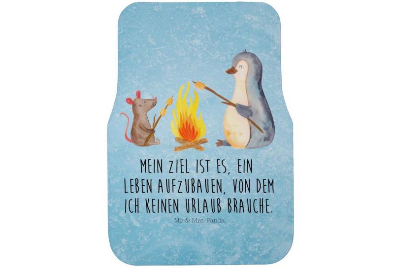 Mr. & Mrs. Panda Fußmatte Pinguin Lagerfeuer - Eisblau - Geschenk, Lebensspruch, Marshmallows, Höhe: 63 mm, Sicherer Halt von Mr. & Mrs. Panda