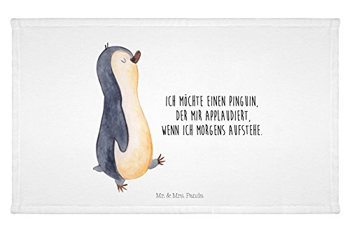 Mr. & Mrs. Panda Gäste Handtuch Pinguin marschierend - Geschenk, spazieren, Frühaufsteher, Familie, zufrieden, Kinder Handtuch, Reisehandtuch, Langschläfer, Bruder, Frottier von Mr. & Mrs. Panda