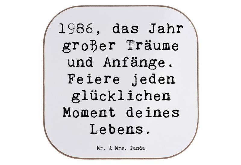 Mr. & Mrs. Panda Getränkeuntersetzer 1986 Geburtstag - Weiß - Geschenk, Neuanfänge, Untersetzer Holz, Lebe, 1-tlg., Glänzende Oberfläche von Mr. & Mrs. Panda