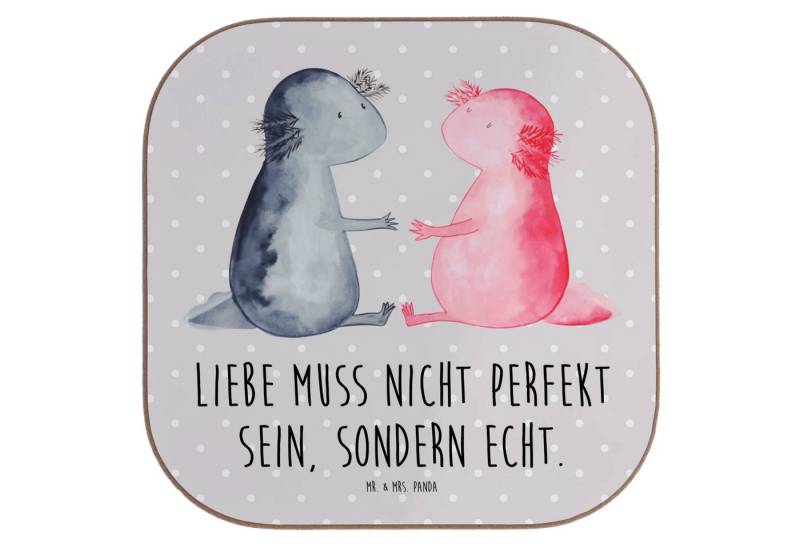 Mr. & Mrs. Panda Getränkeuntersetzer Axolotl Liebe, Bierdeckel, Glasuntersetzer, Korkuntersetzer, Packung, 1-tlg., Hochwertige Oberfläche von Mr. & Mrs. Panda