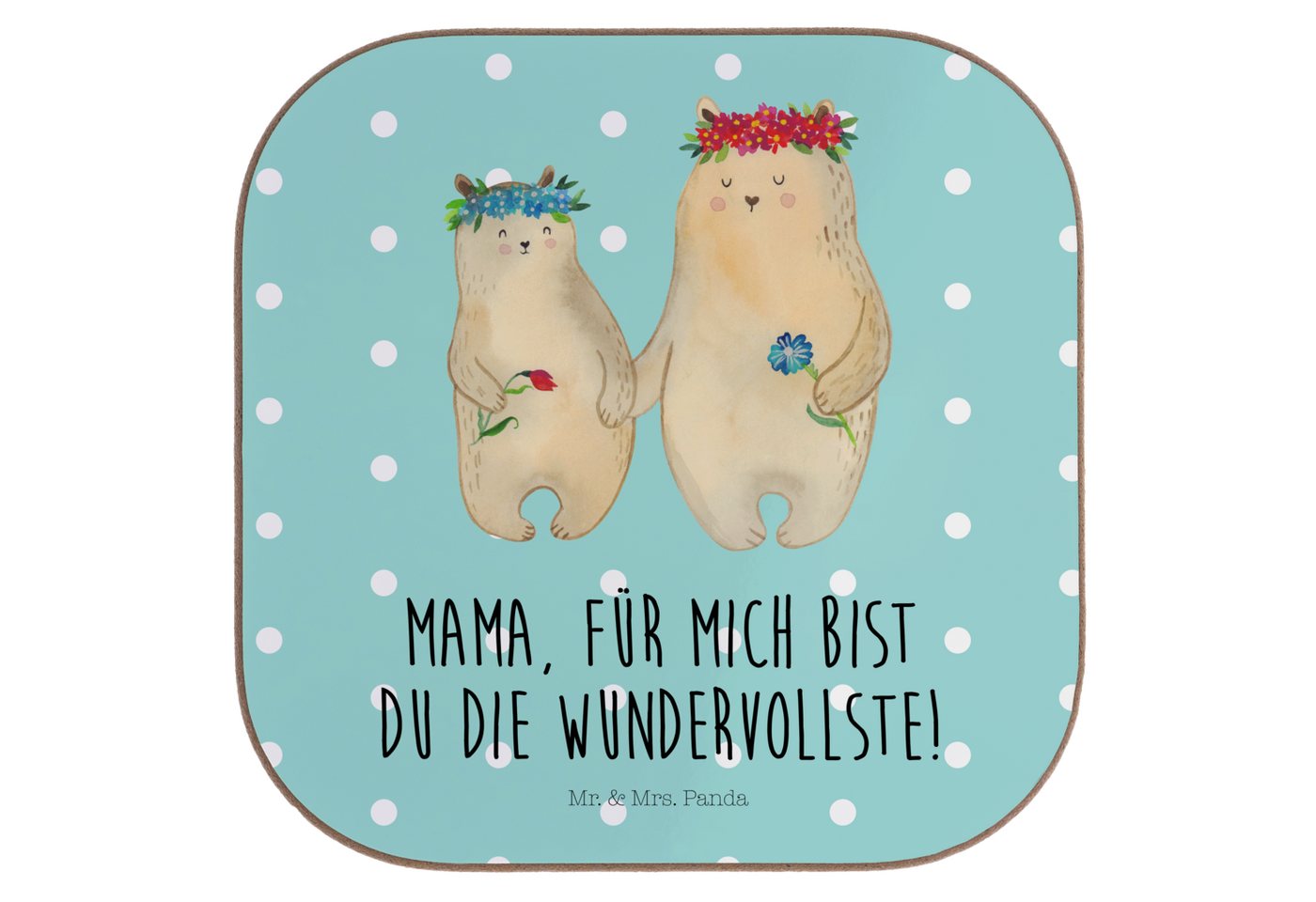 Mr. & Mrs. Panda Getränkeuntersetzer Bären mit Blumenkranz - Türkis Pastell - Geschenk, Freundinnen, Kind, 1-tlg., Innovative Designs von Mr. & Mrs. Panda