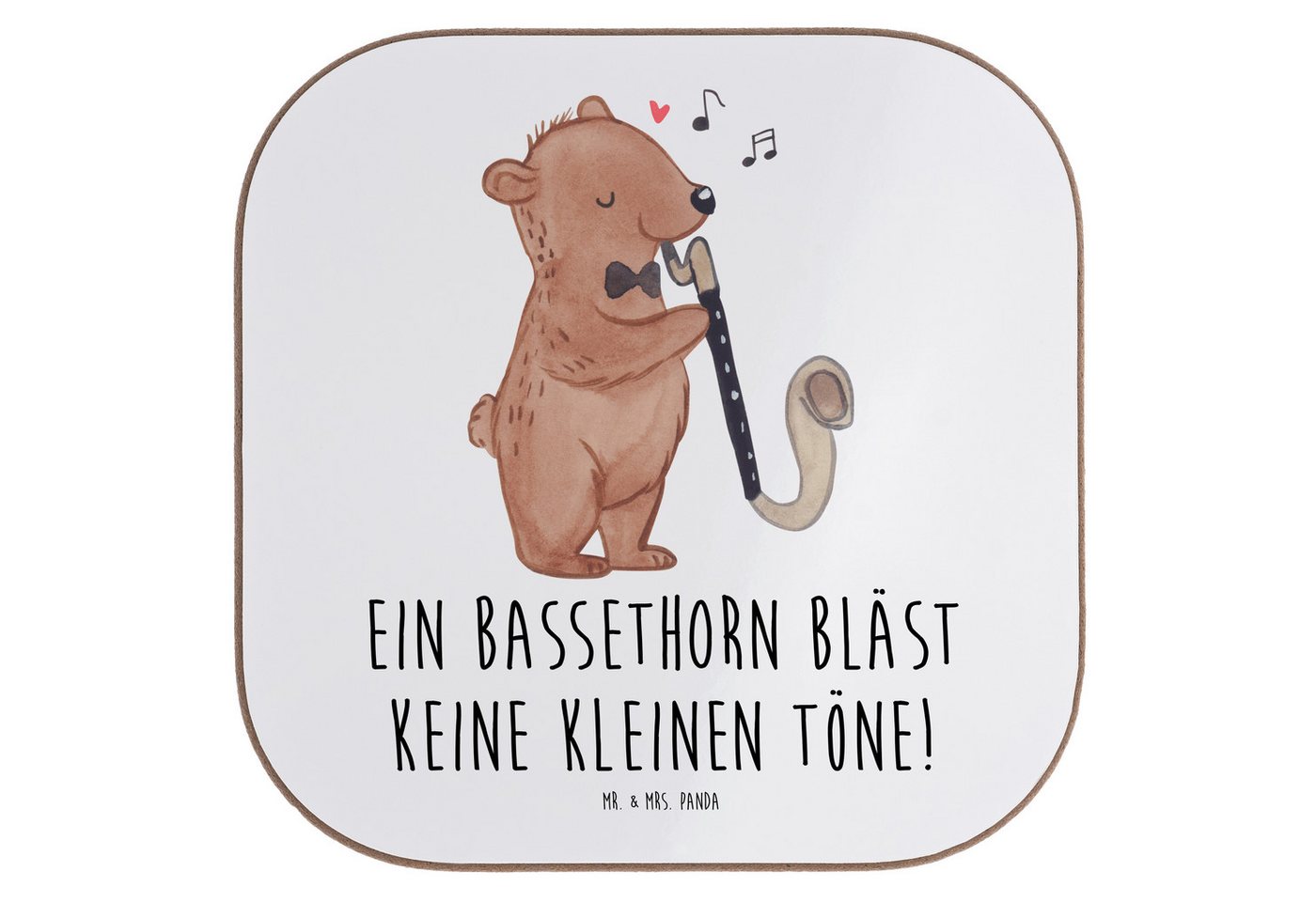 Mr. & Mrs. Panda Getränkeuntersetzer Bassethorn Klänge, Untersetzer für Gläser, Weiß, Holzblasinstrument, Packung, 1-tlg. von Mr. & Mrs. Panda