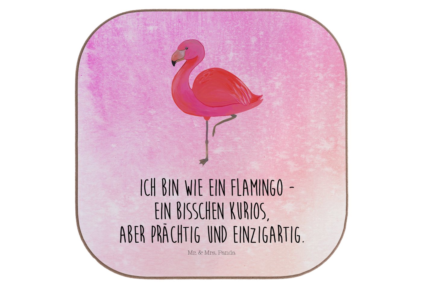 Mr. & Mrs. Panda Getränkeuntersetzer Flamingo Classic - Aquarell Pink - Geschenk, Getränkeuntersetzer, ich, 1-tlg., Liebevolle Motive von Mr. & Mrs. Panda