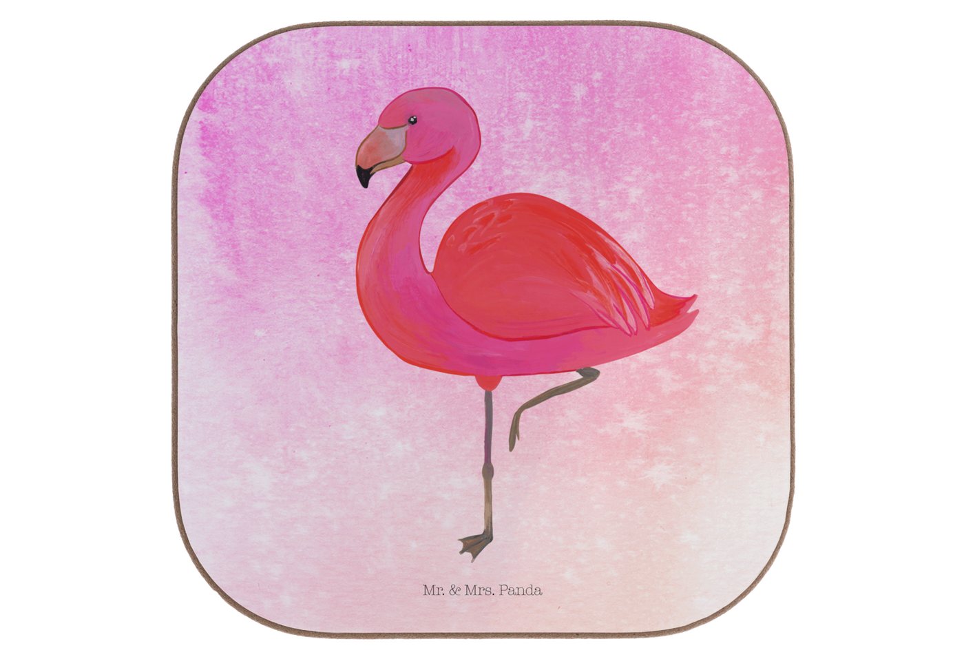 Mr. & Mrs. Panda Getränkeuntersetzer Flamingo Classic - Aquarell Pink - Geschenk, einzigartig, Bierdeckel, 1-tlg., Handgezeichnete Motive von Mr. & Mrs. Panda