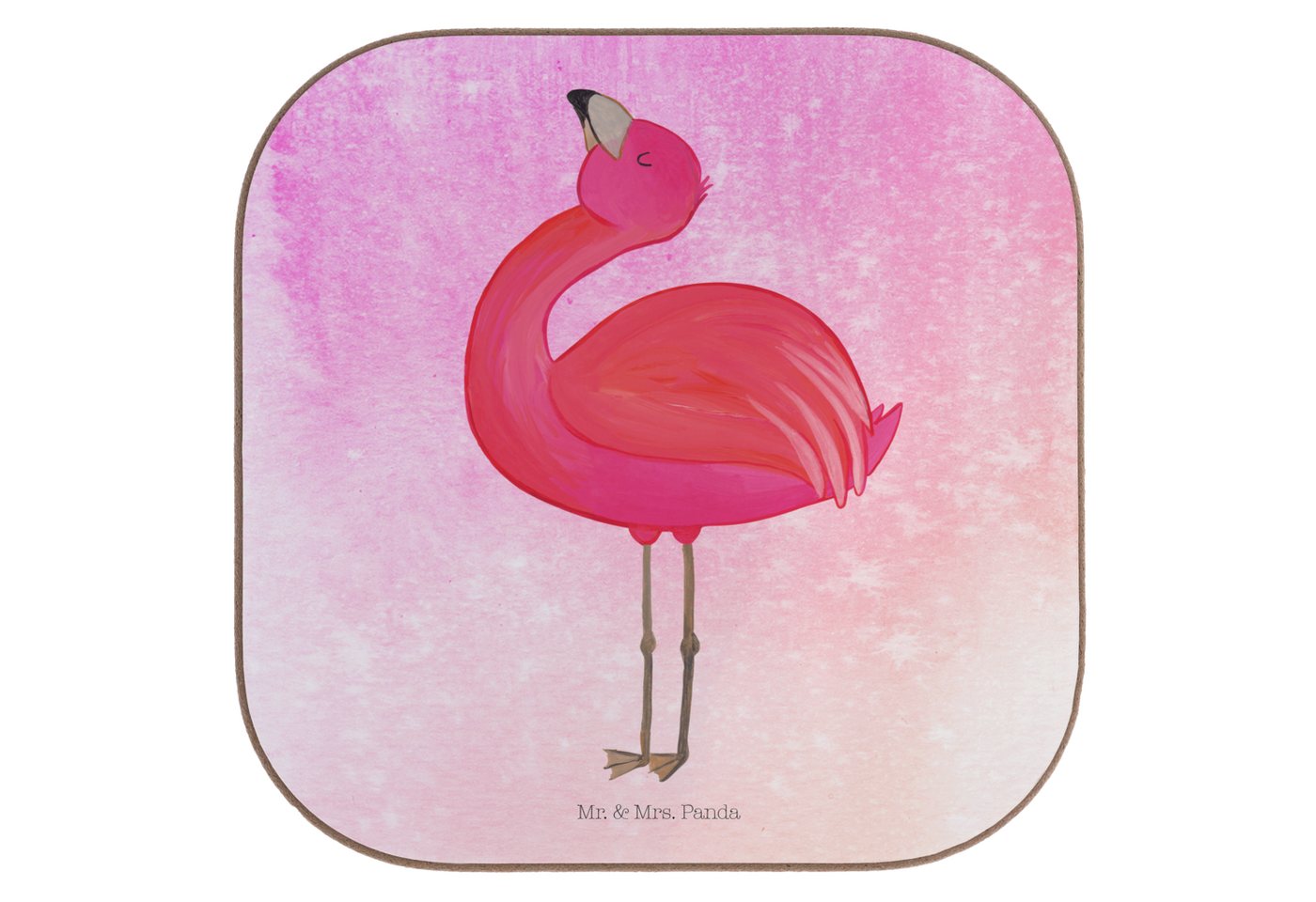 Mr. & Mrs. Panda Getränkeuntersetzer Flamingo Stolz - Aquarell Pink - Geschenk, Selbstliebe, Glasuntersetz, 1-tlg., Robustes Material von Mr. & Mrs. Panda