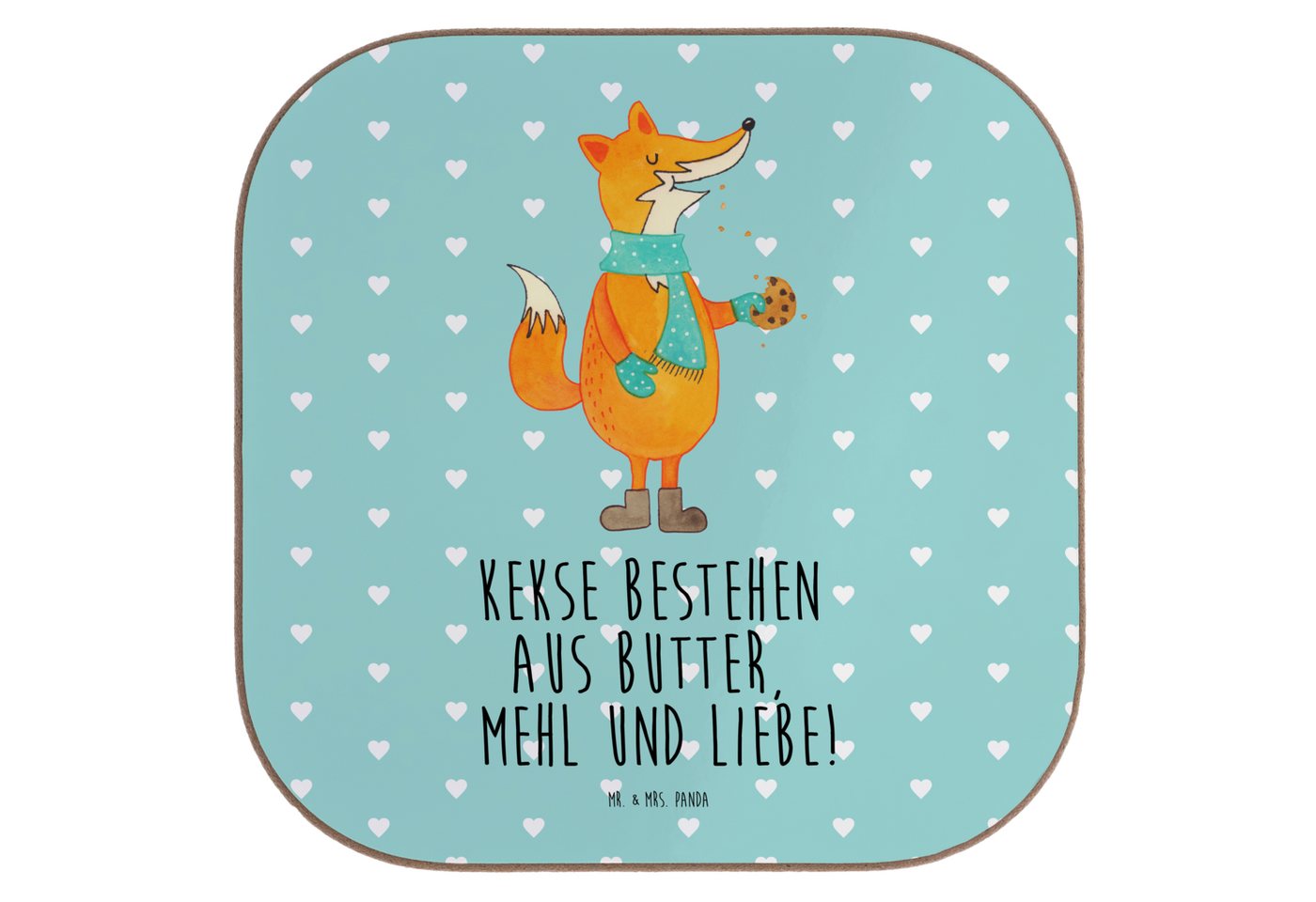 Mr. & Mrs. Panda Getränkeuntersetzer Fuchs Keks - Türkis Pastell - Geschenk, Bierdeckel, Füchse, Weihnacht, 1-tlg., Robustes Material von Mr. & Mrs. Panda