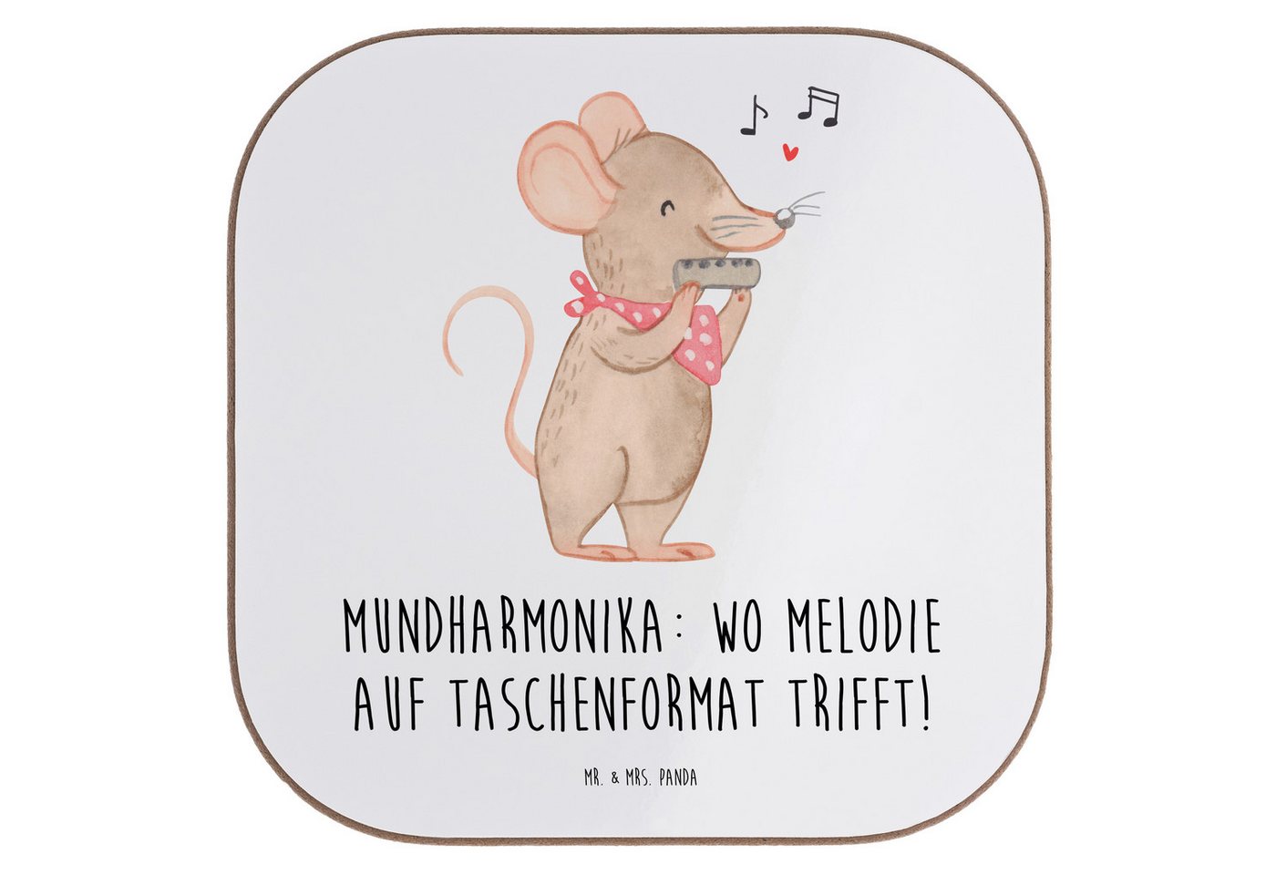 Mr. & Mrs. Panda Getränkeuntersetzer Mundharmonika Freude, Untersetzer für Gläser, Weiß, Glas, Tassen, Ins, Packung, 1-tlg. von Mr. & Mrs. Panda