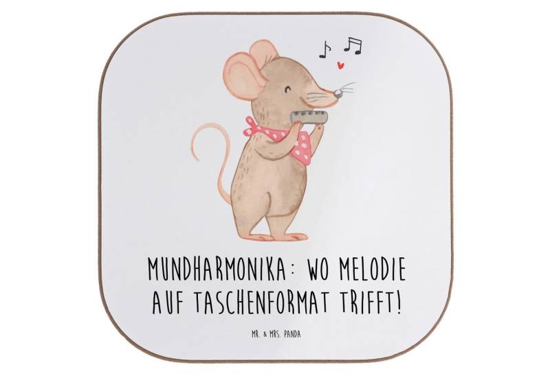 Mr. & Mrs. Panda Getränkeuntersetzer Mundharmonika Freude, Untersetzer für Gläser, Weiß, Glas, Tassen, Ins, Packung, 1-tlg. von Mr. & Mrs. Panda