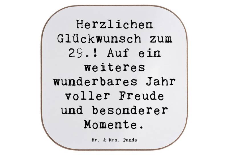 Mr. & Mrs. Panda Getränkeuntersetzer Spruch 29. Geburtstag - Weiß - Geschenk, Freude, Untersetzer Holz, Ge, 1-tlg., Glänzende Oberfläche von Mr. & Mrs. Panda