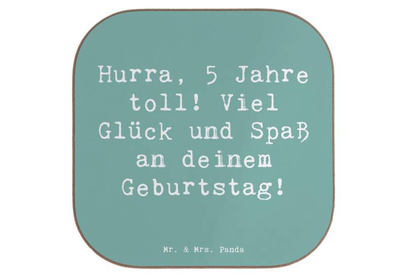 Mr. & Mrs. Panda Getränkeuntersetzer Spruch 5. Geburtstag Jubel - Meeresbrise - Geschenk, Untersetzer Holz, 1-tlg. von Mr. & Mrs. Panda