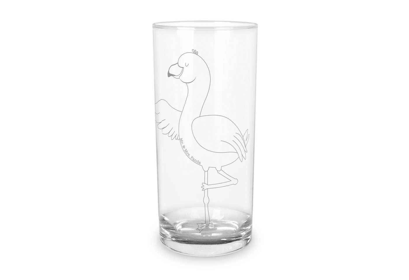 Mr. & Mrs. Panda Glas 200 ml Flamingo Yoga - Transparent - Geschenk, Yogi, Glas, Wasserglas, Premium Glas, Magische Gravuren von Mr. & Mrs. Panda