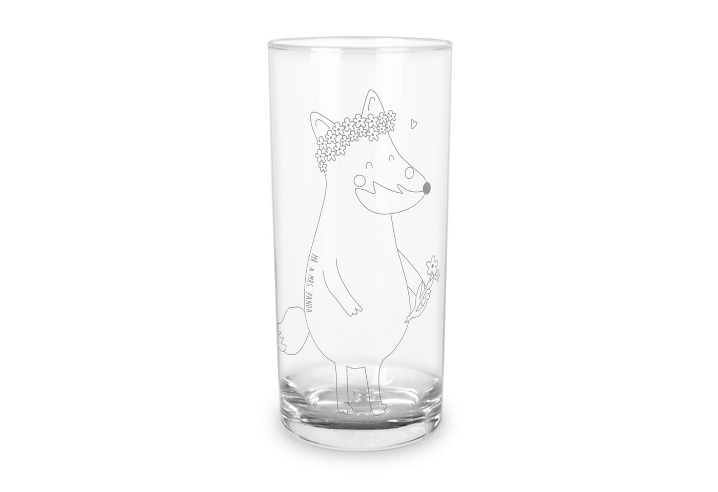 Mr. & Mrs. Panda Glas 200 ml Fuchs Blumen - Transparent - Geschenk, Glas, Wasserglas mit Gr, Premium Glas, Einzigartige Gravur von Mr. & Mrs. Panda