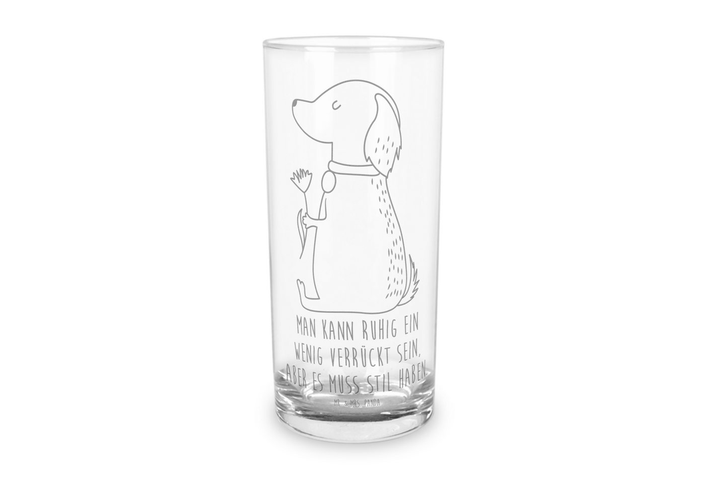 Mr. & Mrs. Panda Glas 200 ml Hund Blume - Transparent - Geschenk, Hundeliebe, Wasserglas, H, Premium Glas, Einzigartige Gravur von Mr. & Mrs. Panda