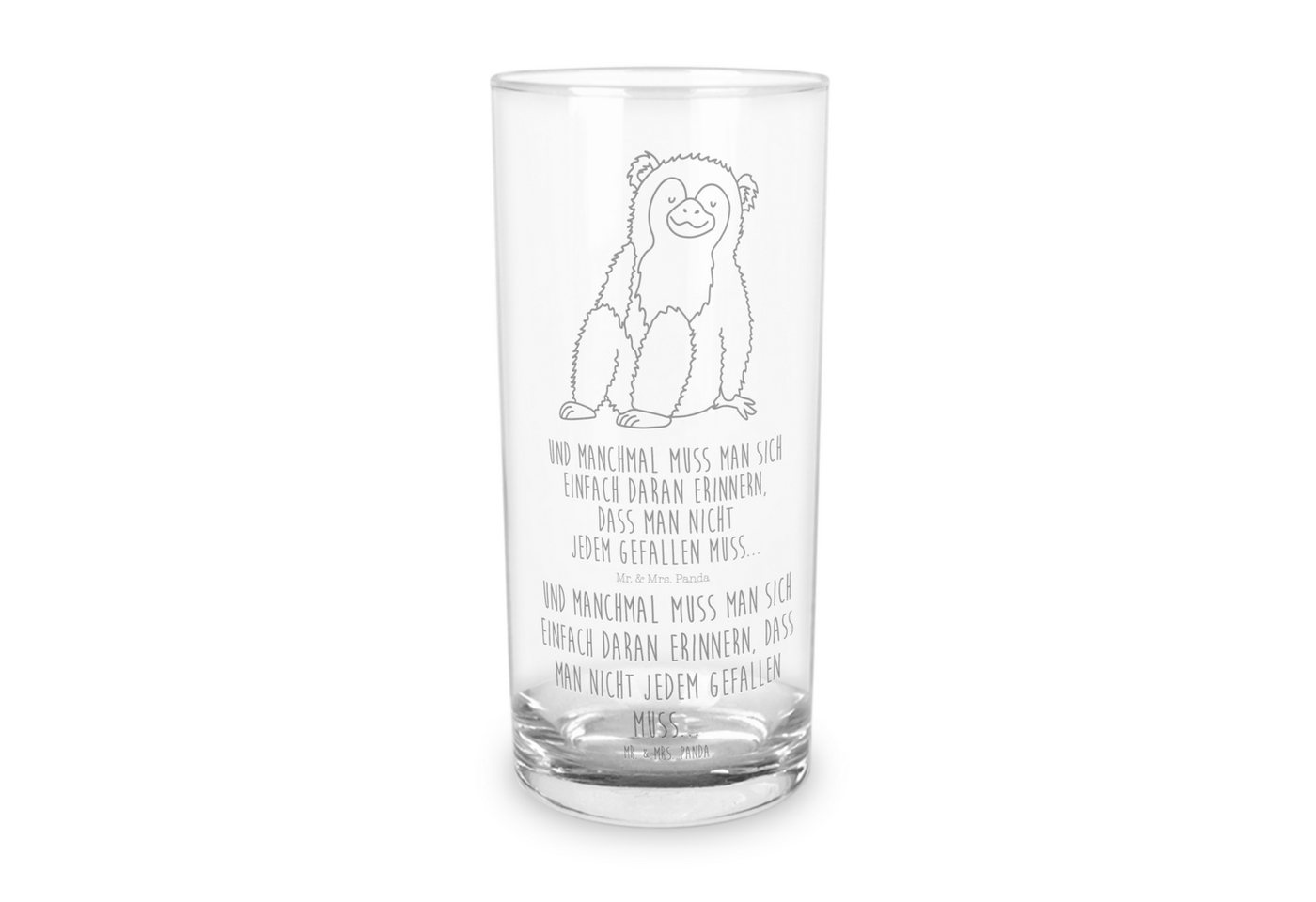 Mr. & Mrs. Panda Glas 400 ml Affe - Transparent - Geschenk, Wasserglas, Wildtiere, Afrika, Premium Glas, Magische Gravur von Mr. & Mrs. Panda