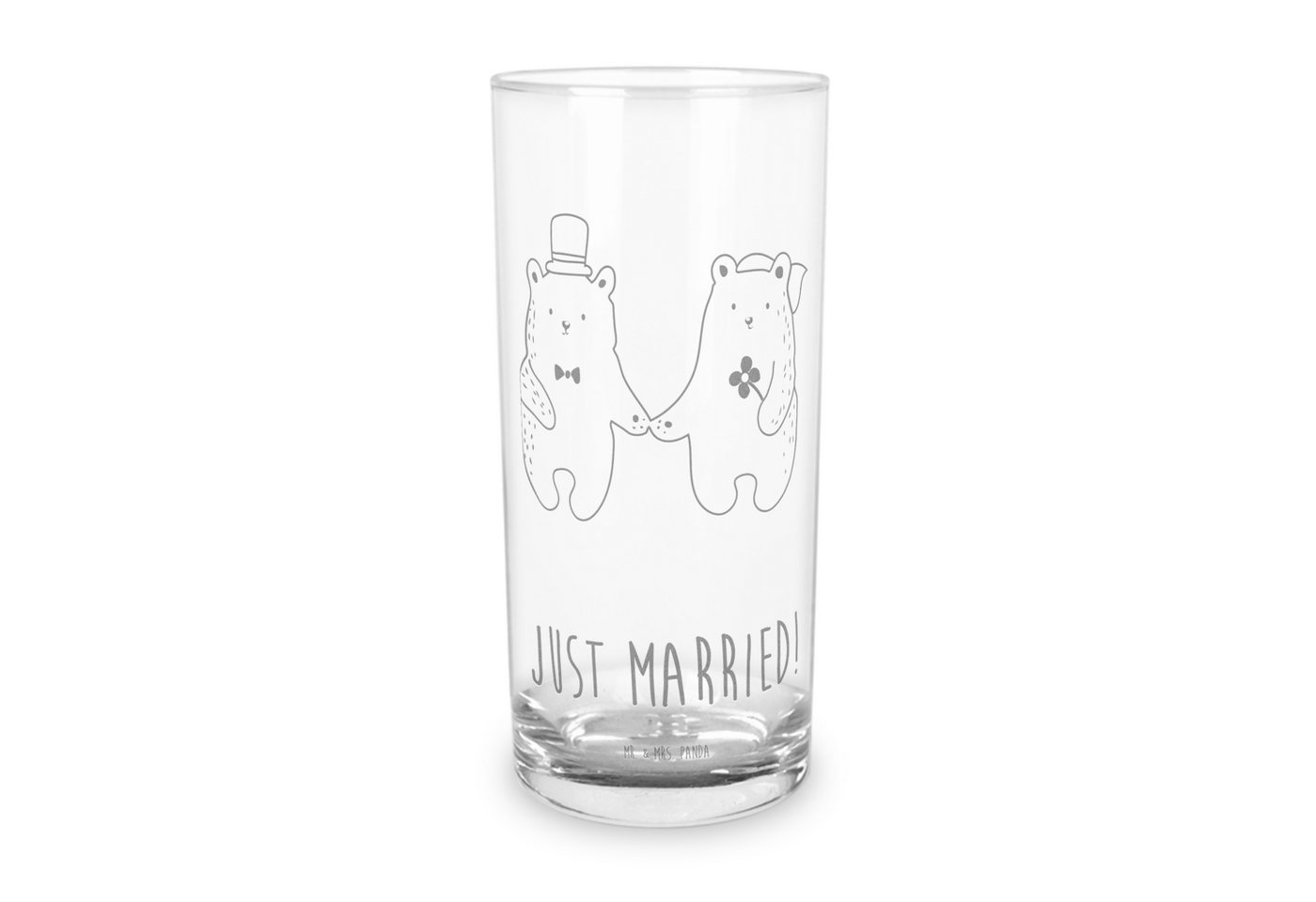 Mr. & Mrs. Panda Glas 400 ml Bär Heirat - Transparent - Geschenk, Wasserglas, Trinkglas, Te, Premium Glas, Exklusive Gravur von Mr. & Mrs. Panda