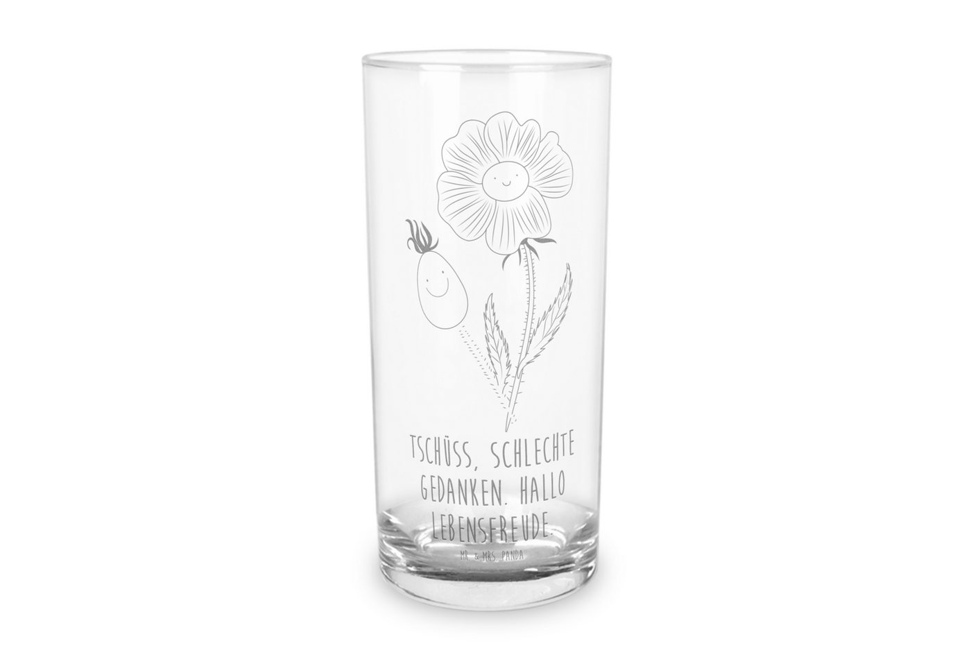 Mr. & Mrs. Panda Glas 400 ml Blume Hagebutte - Transparent - Geschenk, Glas, Wasserglas mit, Premium Glas, Exklusive Gravur von Mr. & Mrs. Panda