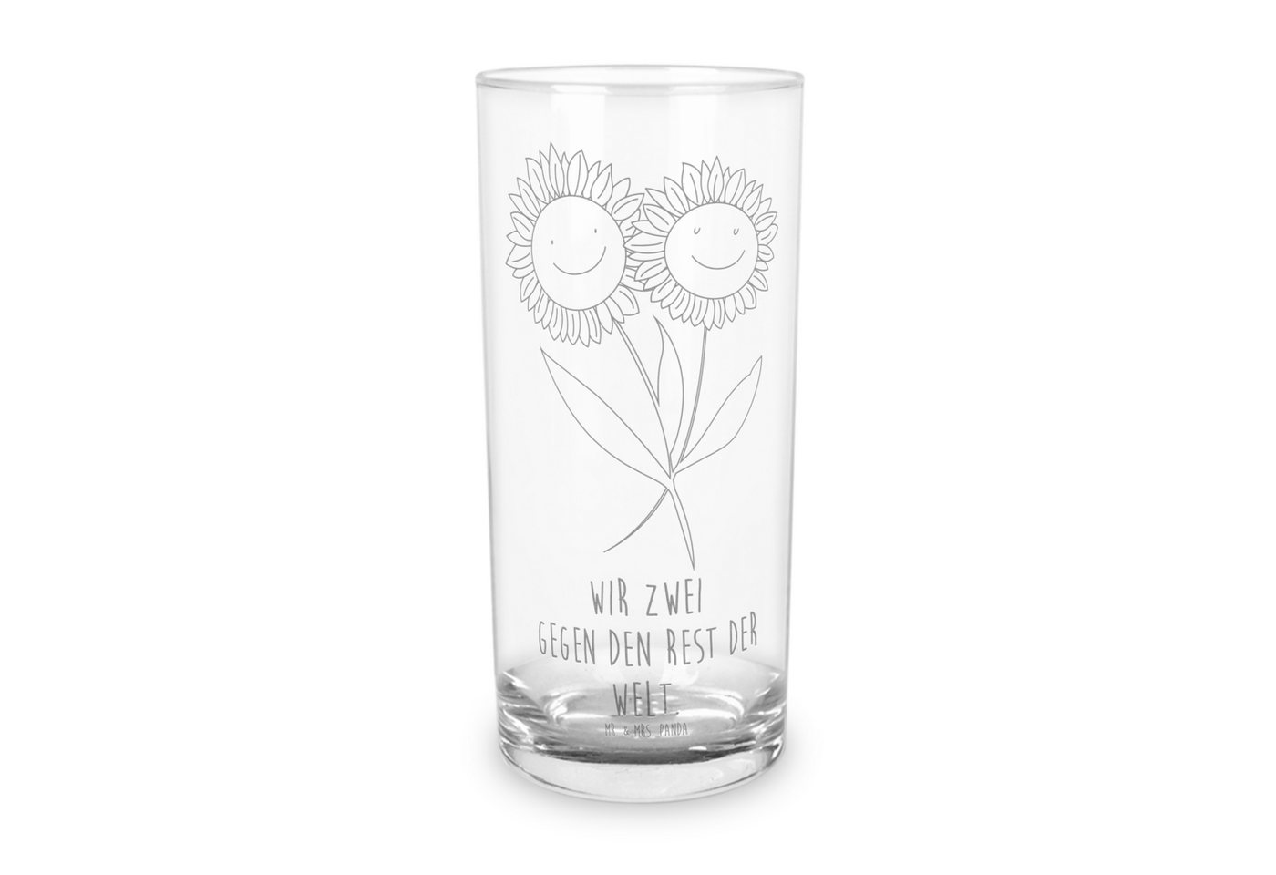 Mr. & Mrs. Panda Glas 400 ml Blume Sonnenblume - Transparent - Geschenk, Wasserglas, Trinkg, Premium Glas, Lasergravur von Mr. & Mrs. Panda