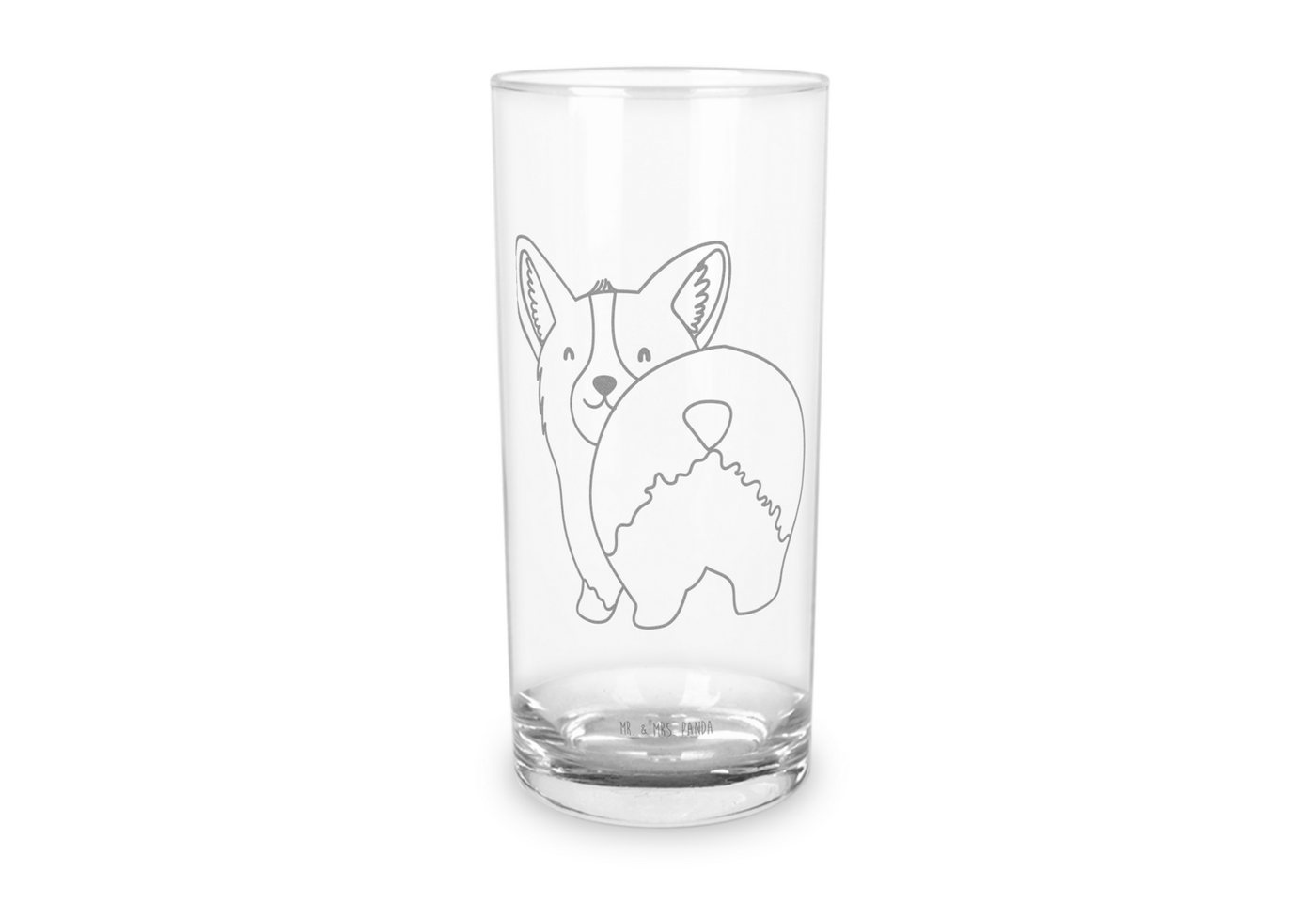 Mr. & Mrs. Panda Glas 400 ml Corgi Po - Transparent - Geschenk, Motivation, Wasserglas mit, Premium Glas, Unikat durch Gravur von Mr. & Mrs. Panda