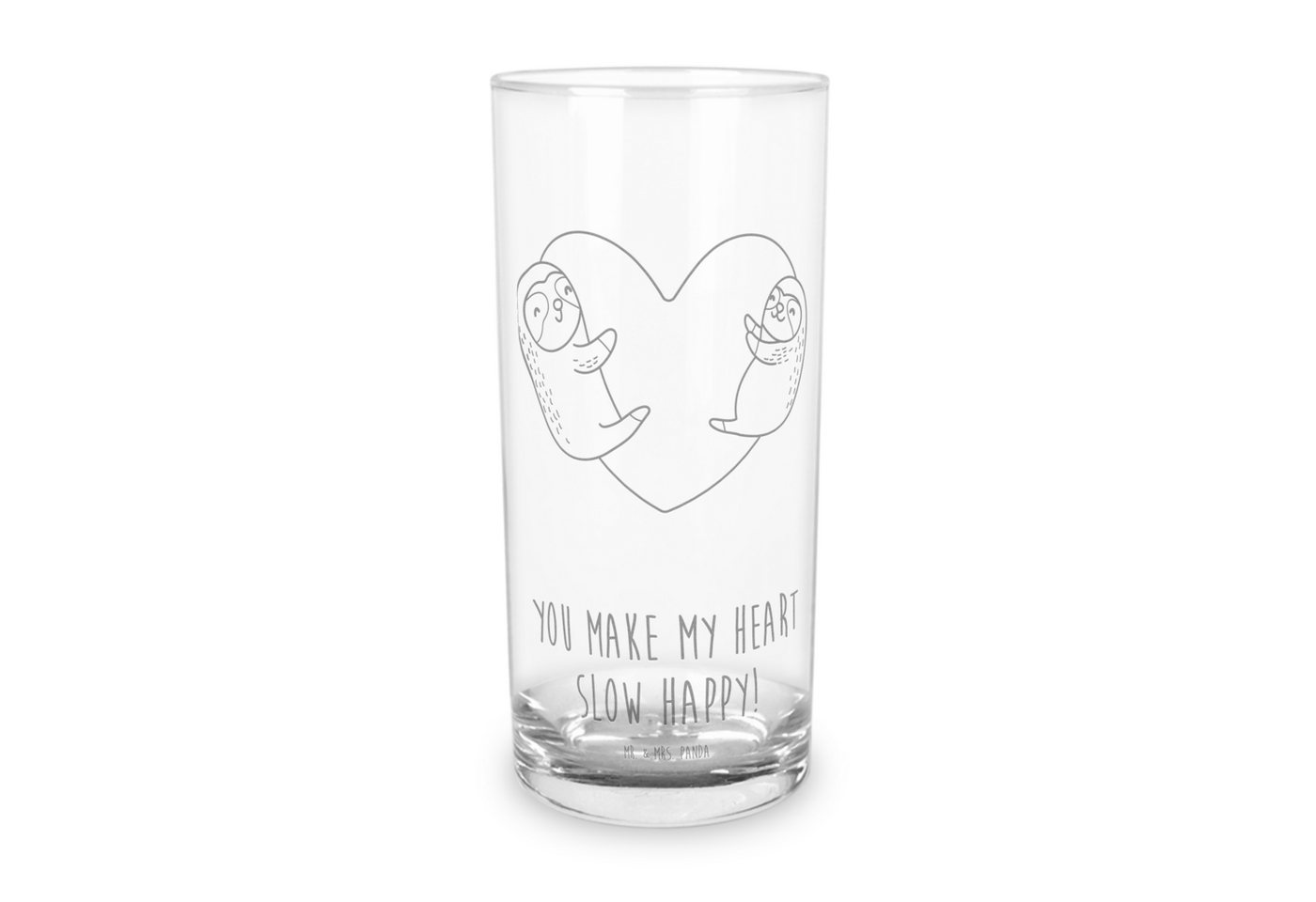 Mr. & Mrs. Panda Glas 400 ml Faultiere Herz - Transparent - Geschenk, Wasserglas mit Gravur, Premium Glas, Magische Gravur von Mr. & Mrs. Panda