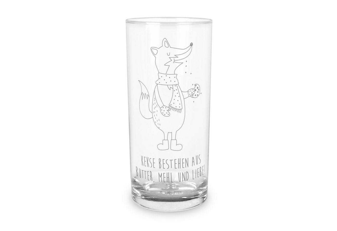 Mr. & Mrs. Panda Glas 400 ml Fuchs Keks - Transparent - Geschenk, Füchse, Wasserglas mit Gr, Premium Glas, Exklusive Gravur von Mr. & Mrs. Panda