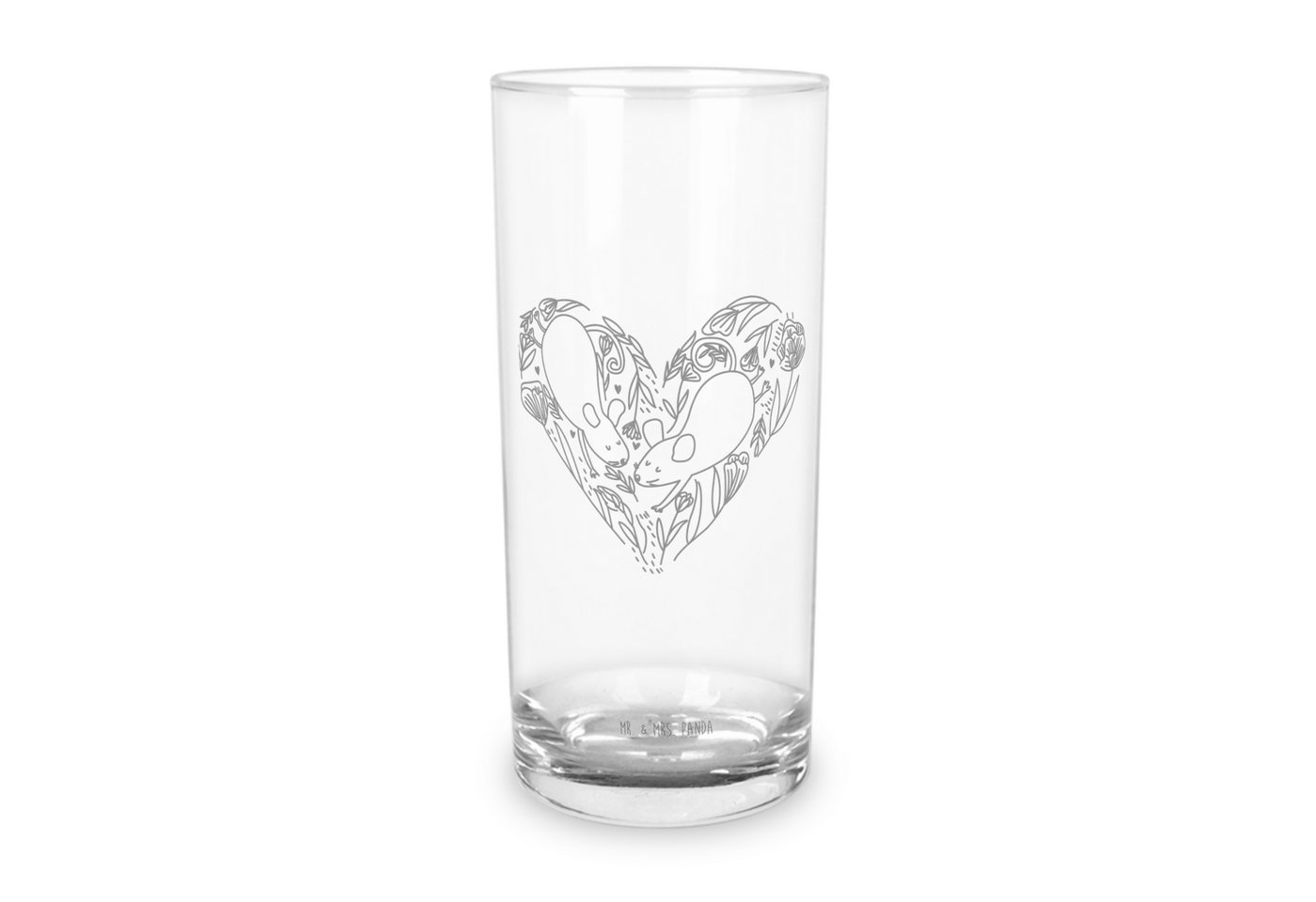 Mr. & Mrs. Panda Glas 400 ml Mäuse Herz - Transparent - Geschenk, Wasserglas, Ehefrau, Lieb, Premium Glas, Inspirierende Gravur von Mr. & Mrs. Panda