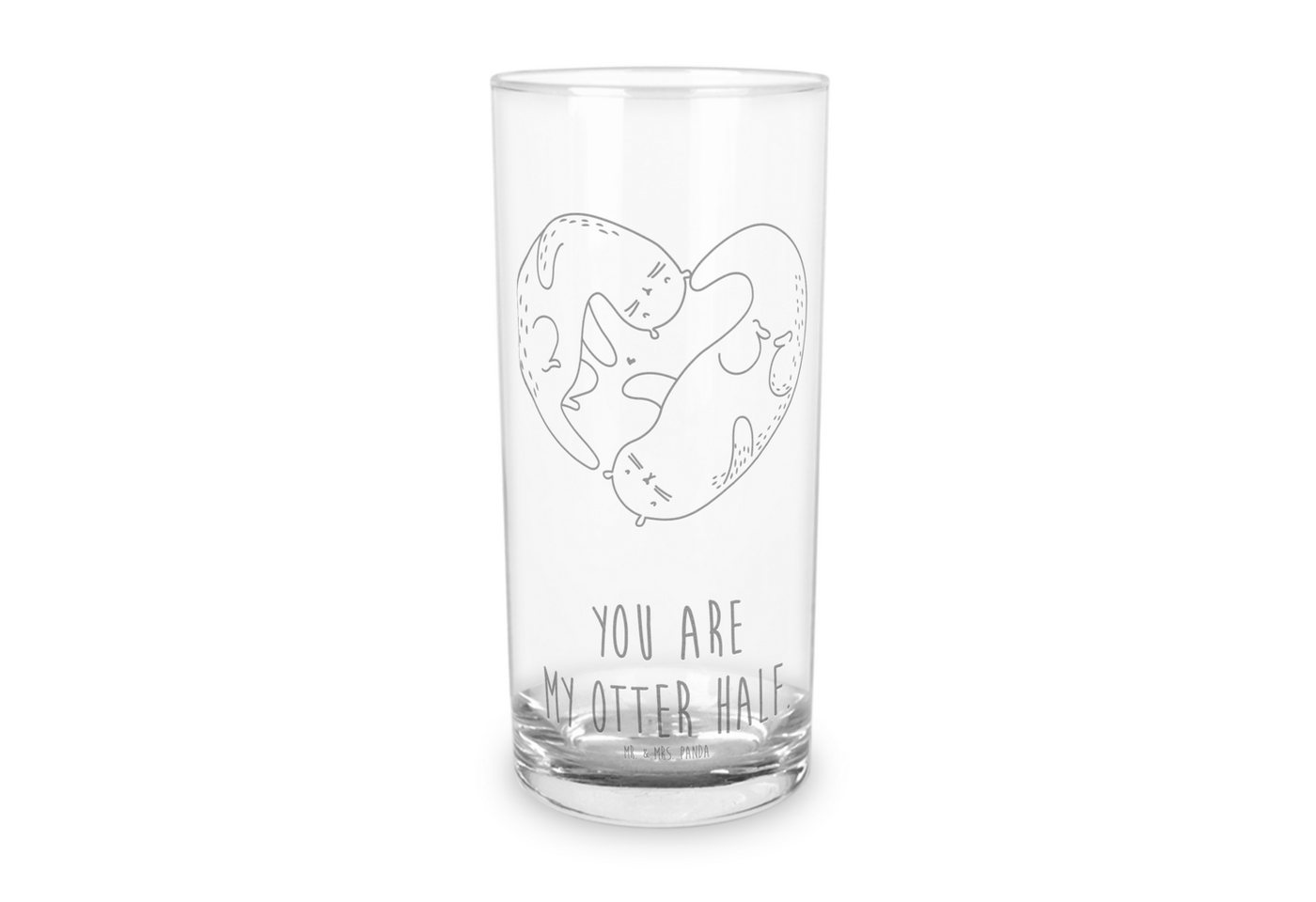 Mr. & Mrs. Panda Glas 400 ml Otter Herz - Transparent - Geschenk, Seeotter, Wasserglas mit, Premium Glas, Magische Gravur von Mr. & Mrs. Panda